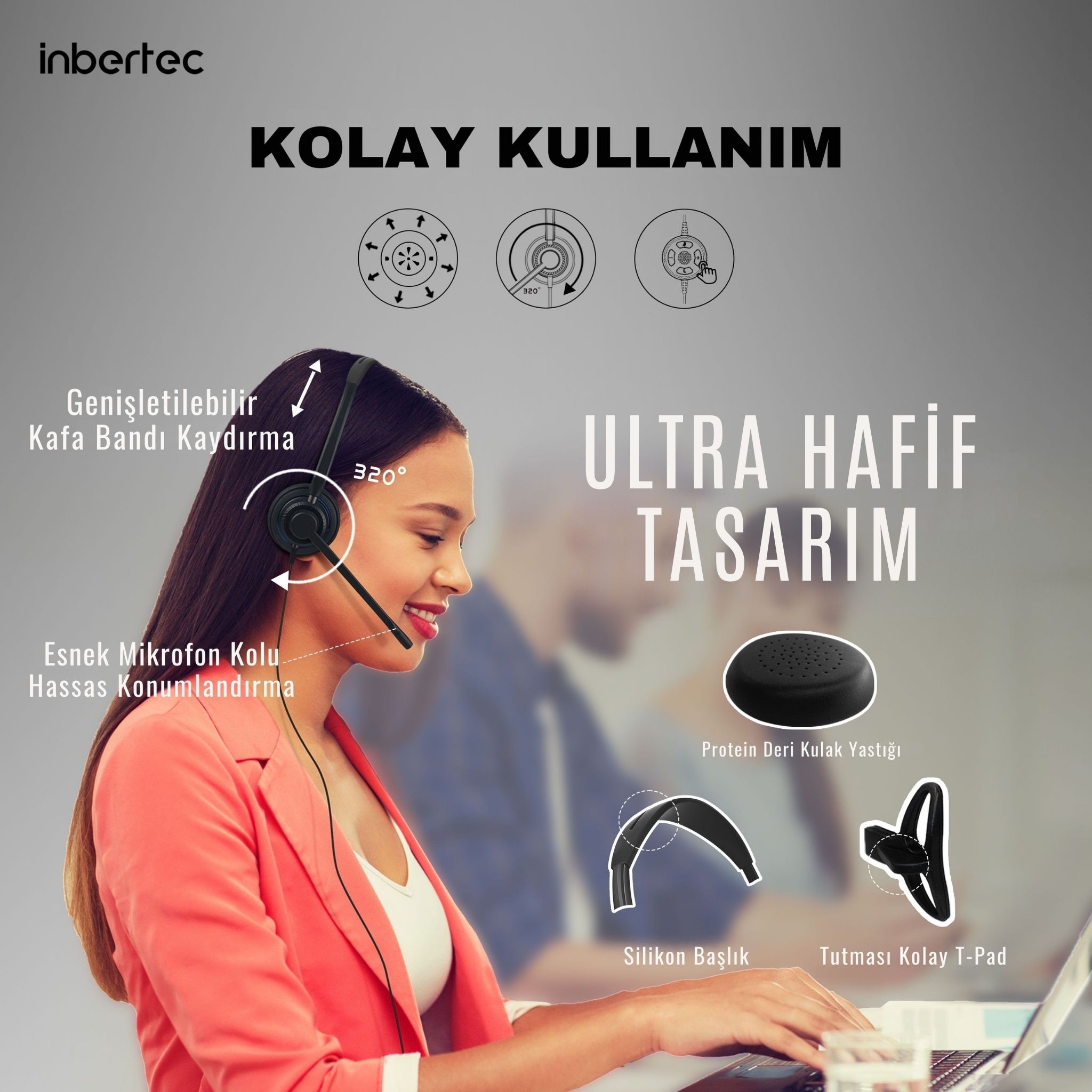 Inbertec UB815M Mono &Ccedil;ağrı Merkezi Kulaklığı